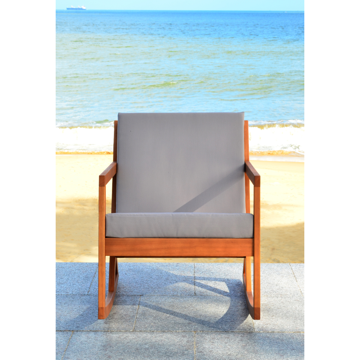 SAFAVIEH Outdoor Collection Vernon Rocking Chair Natural/Grey