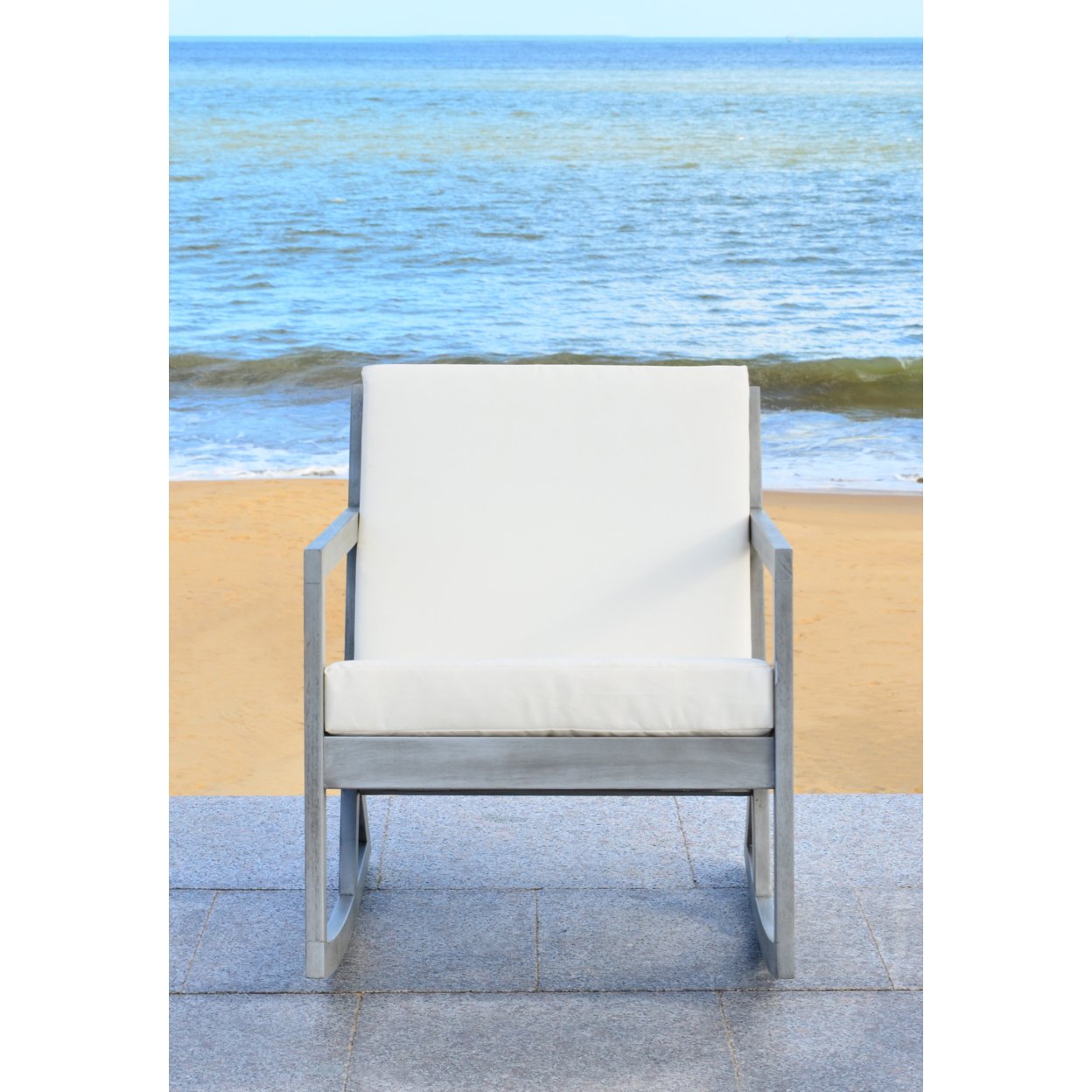 SAFAVIEH Outdoor Collection Vernon Rocking Chair Grey/Beige