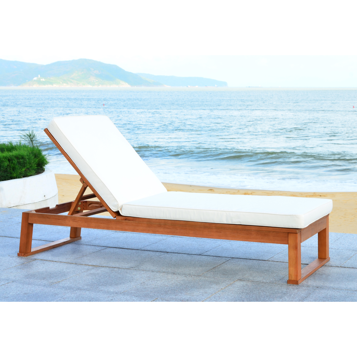 SAFAVIEH Outdoor Collection Solano Chaise Sunlounger Natural/Beige