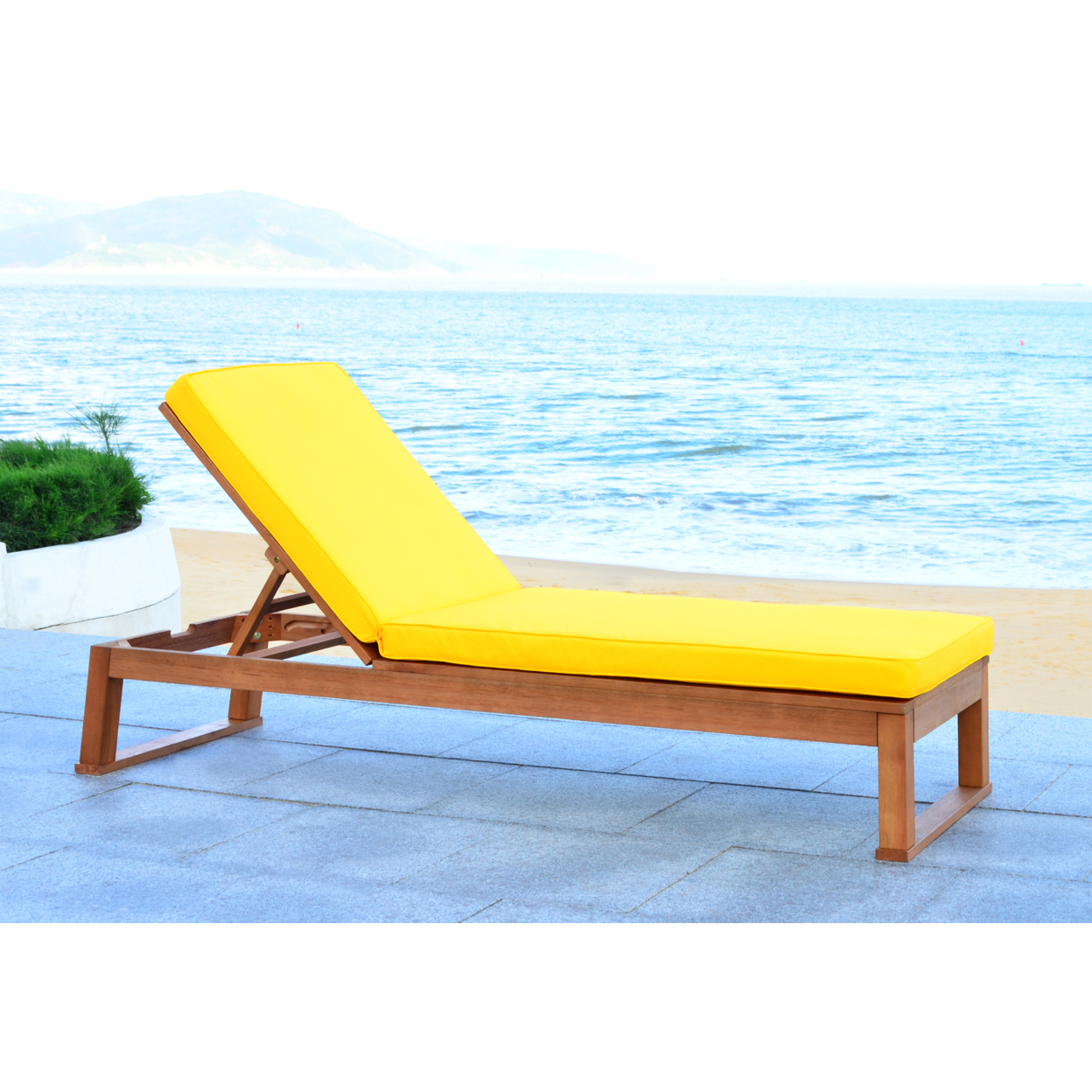 SAFAVIEH Outdoor Collection Solano Chaise Sunlounger Natural/Yellow