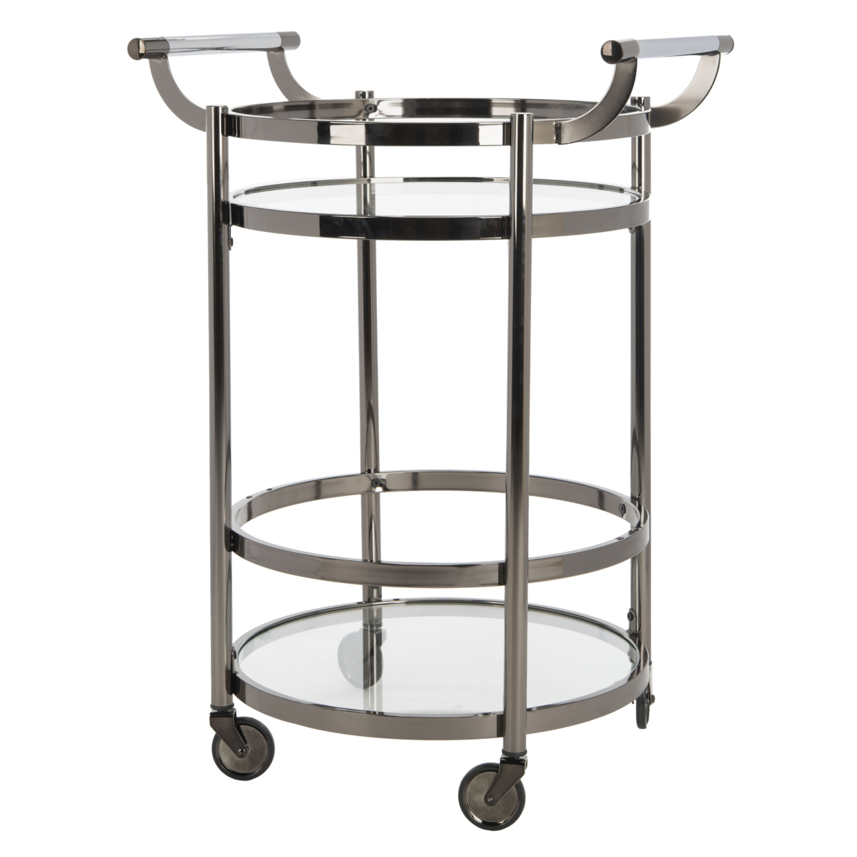 SAFAVIEH Sienna 2-Tier Round Bar Cart Black Nickel / Glass