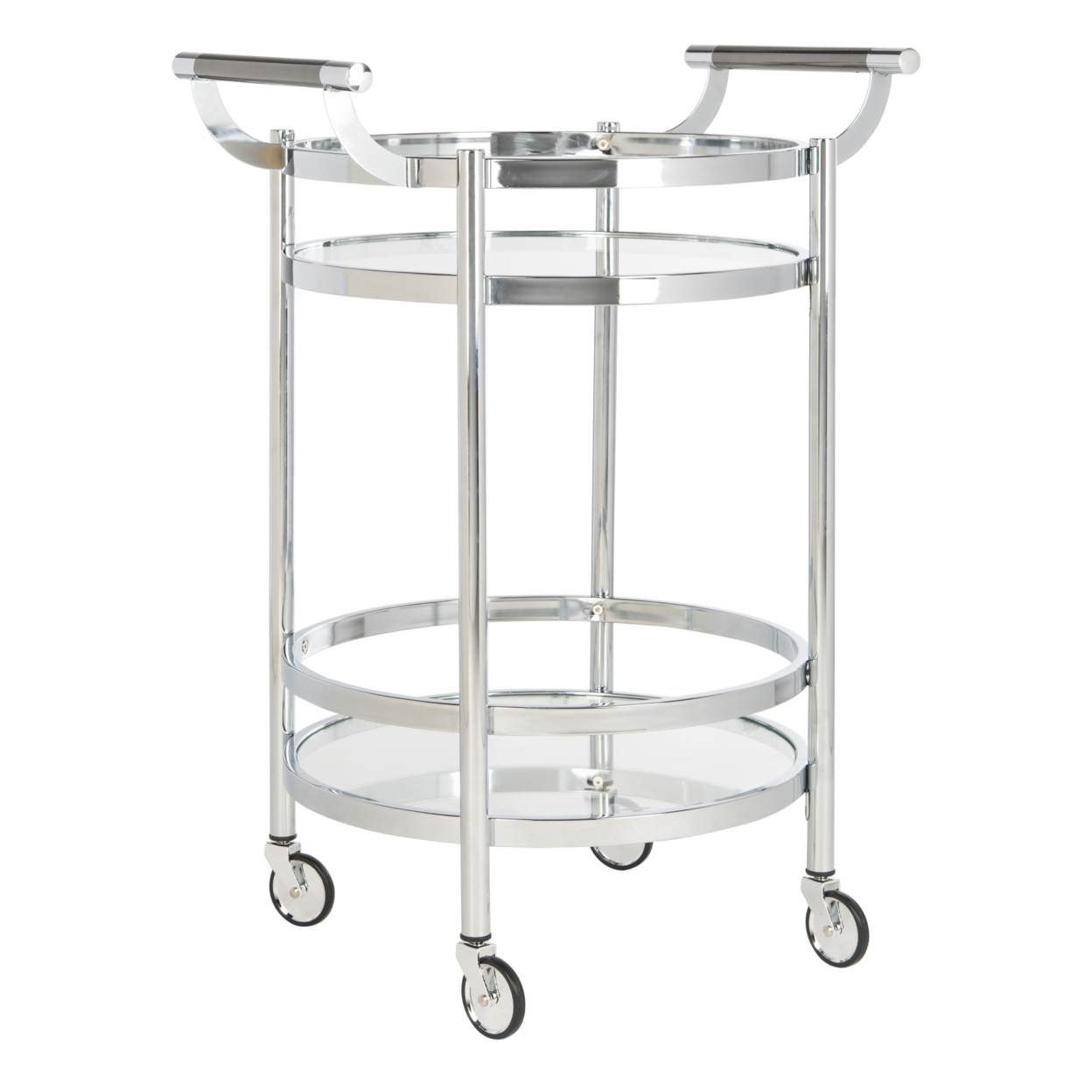 SAFAVIEH Sienna 2-Tier Round Bar Cart Chrome / Glass