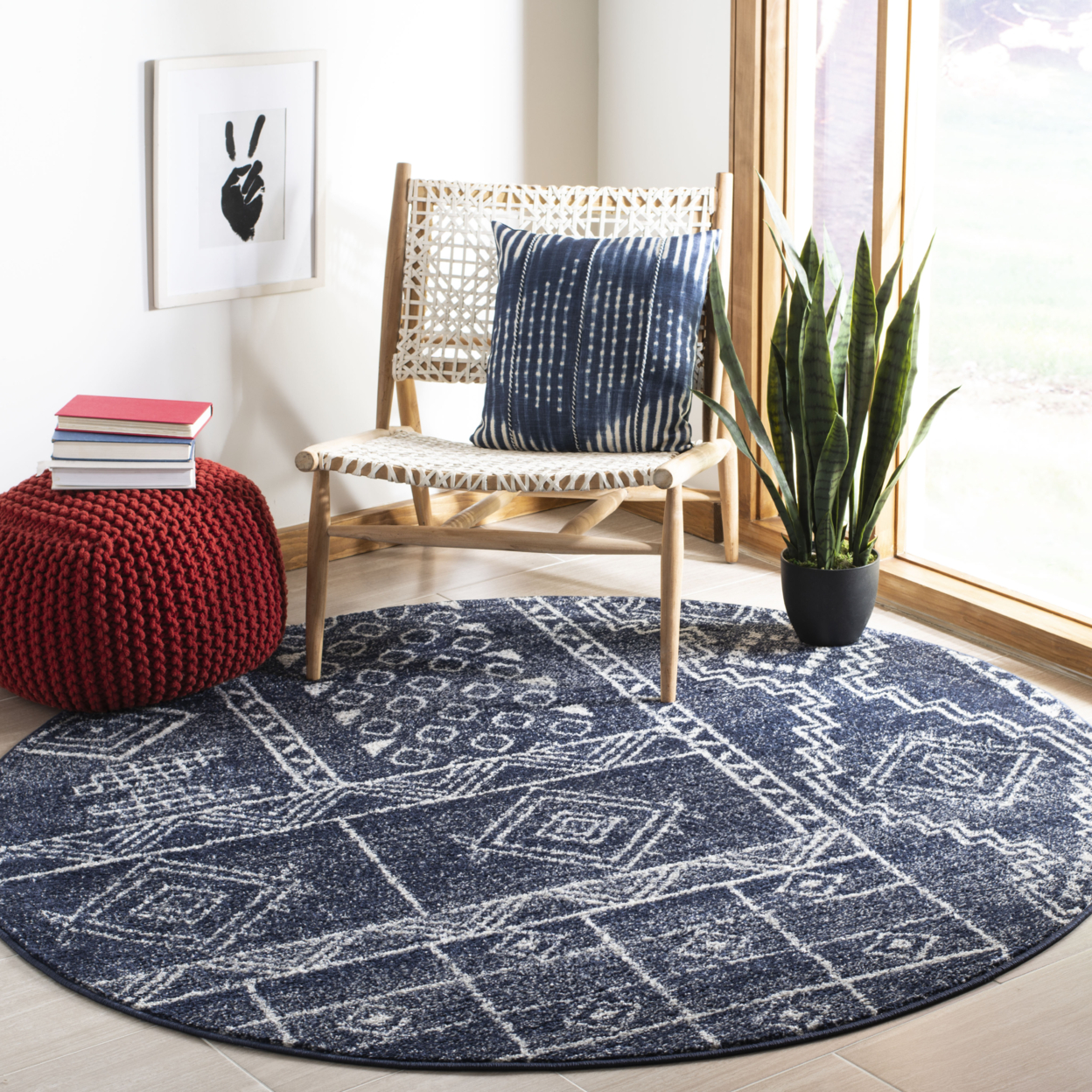 SAFAVIEH Adirondack Collection ADR206N Navy / Silver Rug - 6' Square