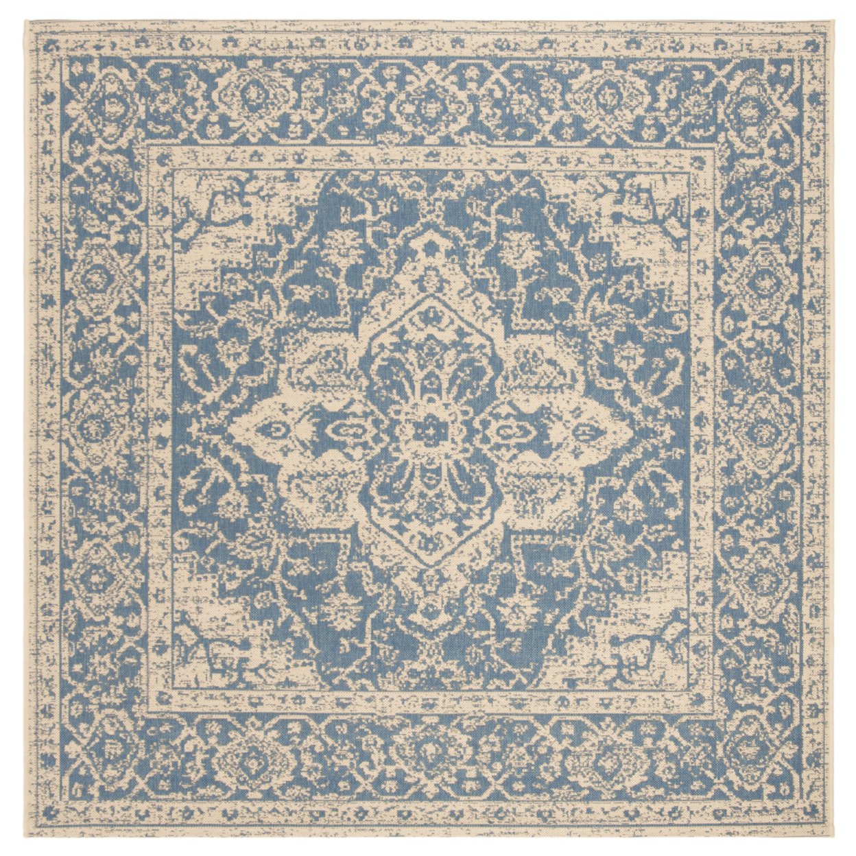 SAFAVIEH Indoor Outdoor BHS137M Beach House Blue / Creme Rug - 8' Square