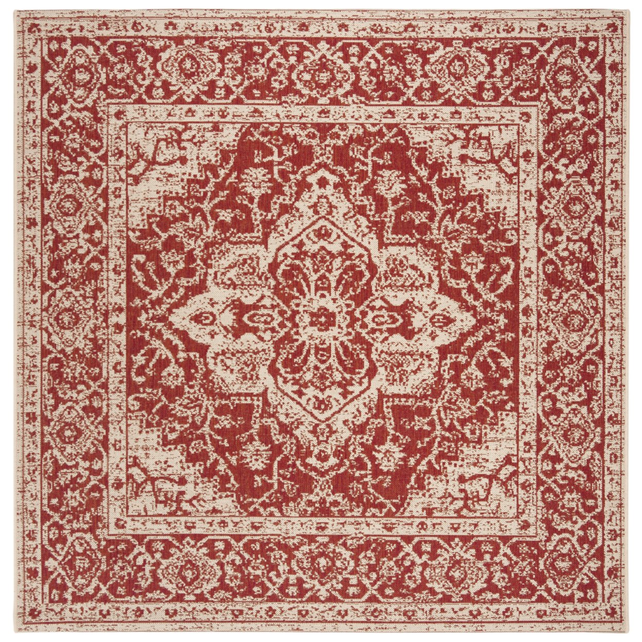 SAFAVIEH Indoor Outdoor BHS137Q Beach House Red / Creme Rug - 4' Square