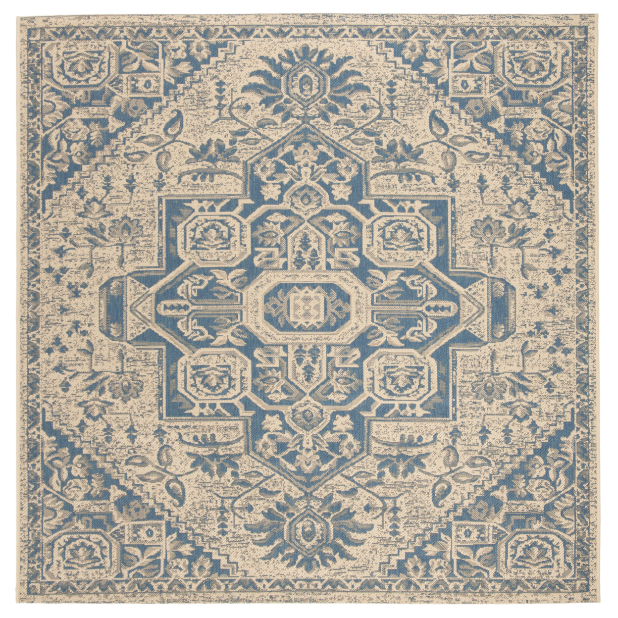 SAFAVIEH Indoor Outdoor BHS138M Beach House Blue / Creme Rug - 4' Square