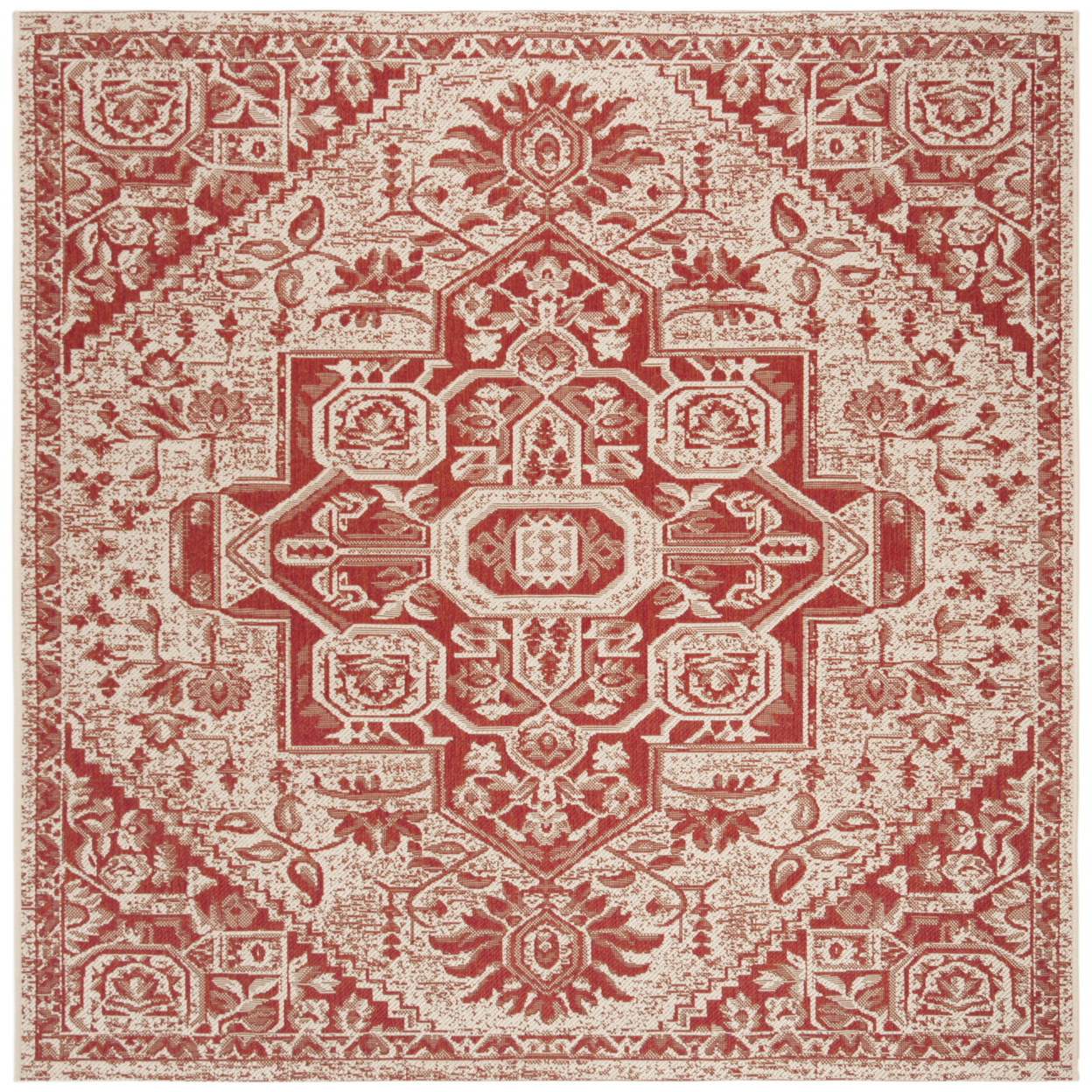 SAFAVIEH Indoor Outdoor BHS138Q Beach House Red / Creme Rug - 4' Square