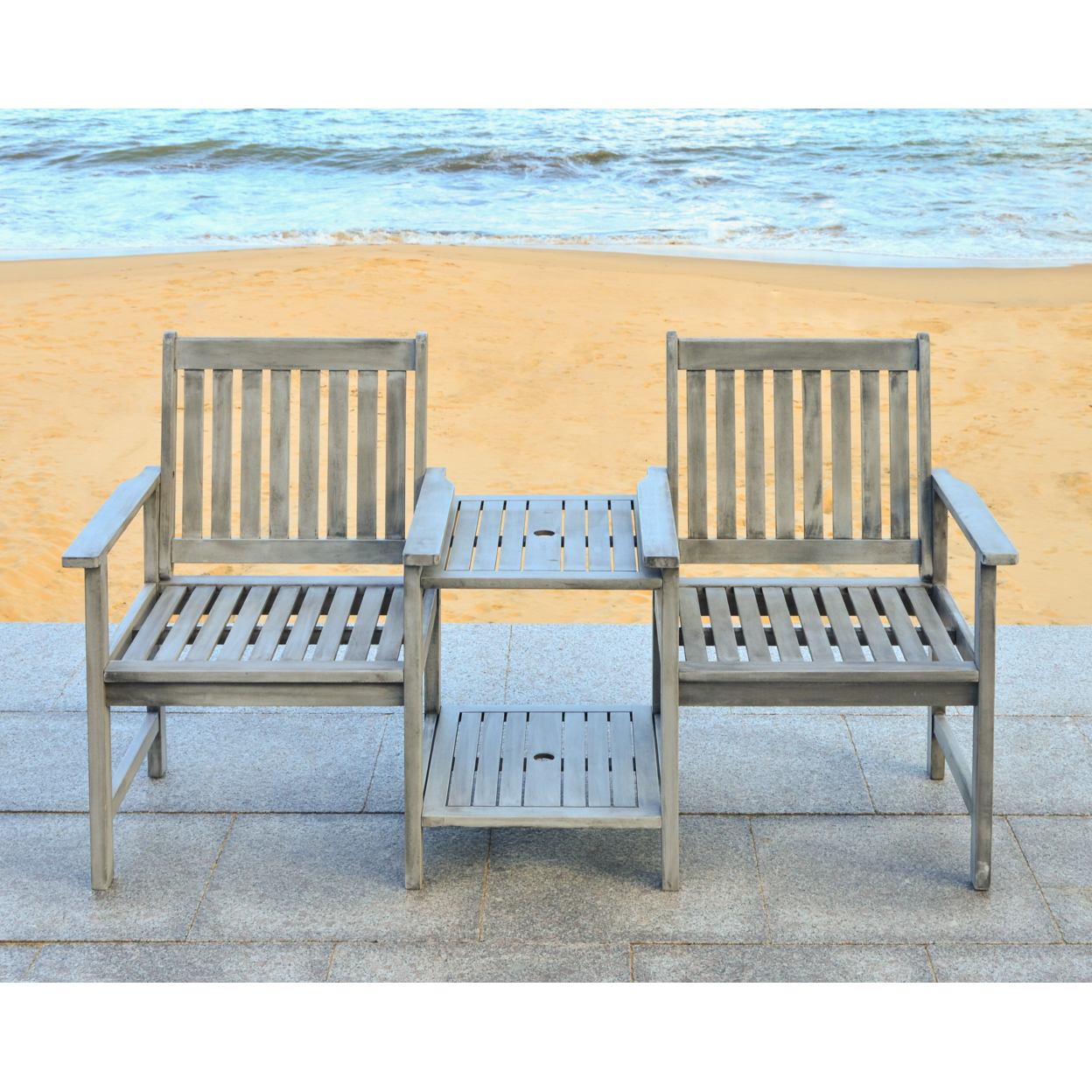SAFAVIEH Outdoor Collection Brea Twin Seat Bench Grey