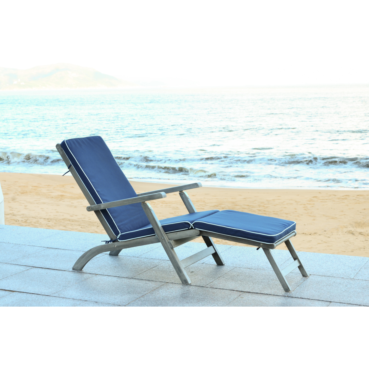 SAFAVIEH Outdoor Collection Palmdale Lounge Chair Grey / Navy