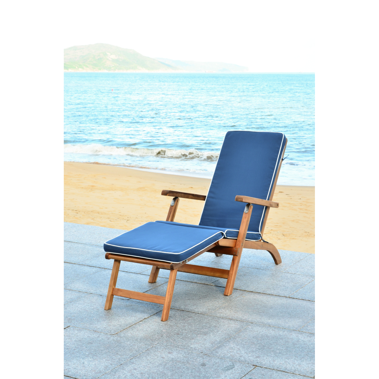 SAFAVIEH Outdoor Collection Palmdale Lounge Chair Natural/Navy
