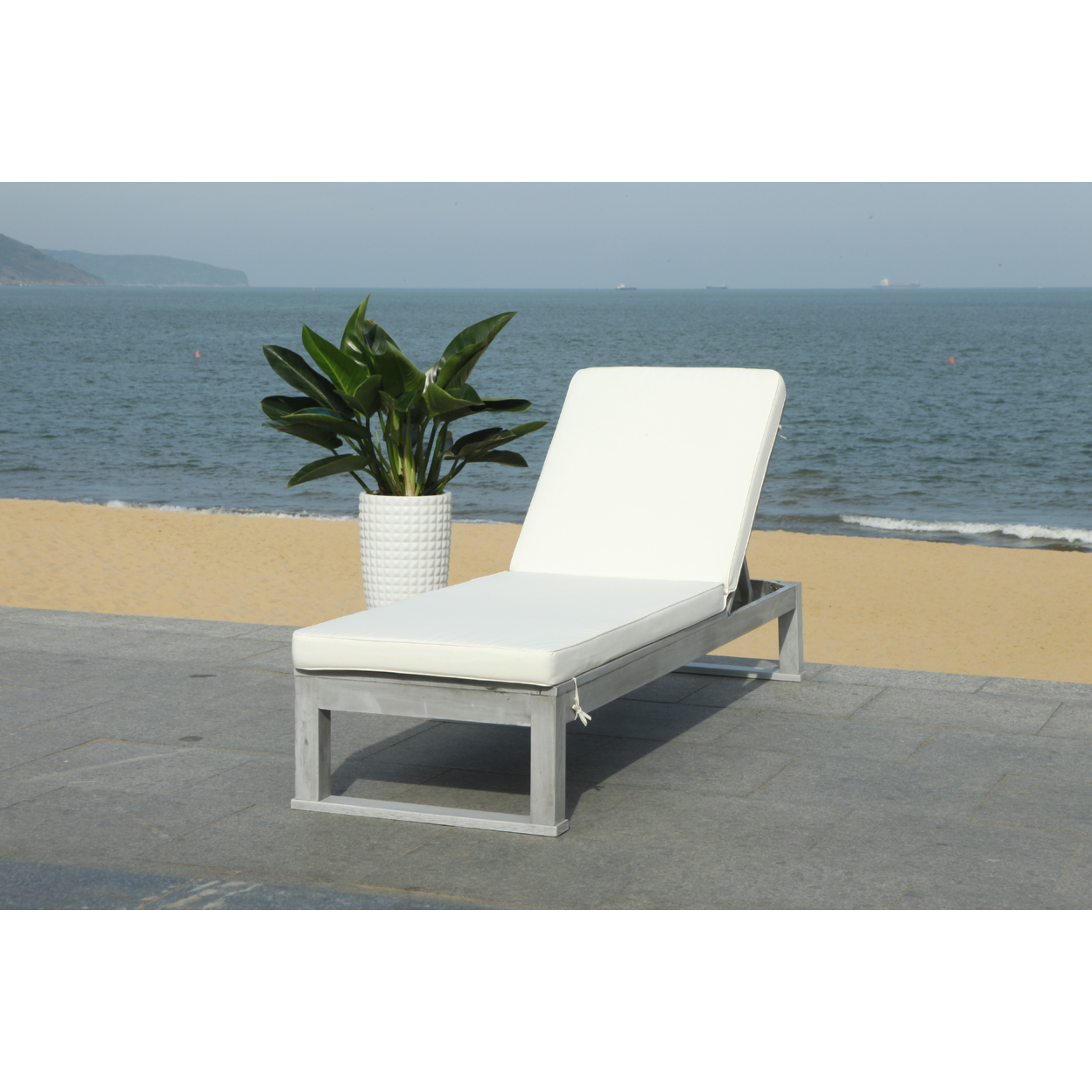 SAFAVIEH Outdoor Collection Solano Chaise Sunlounger Grey/Beige