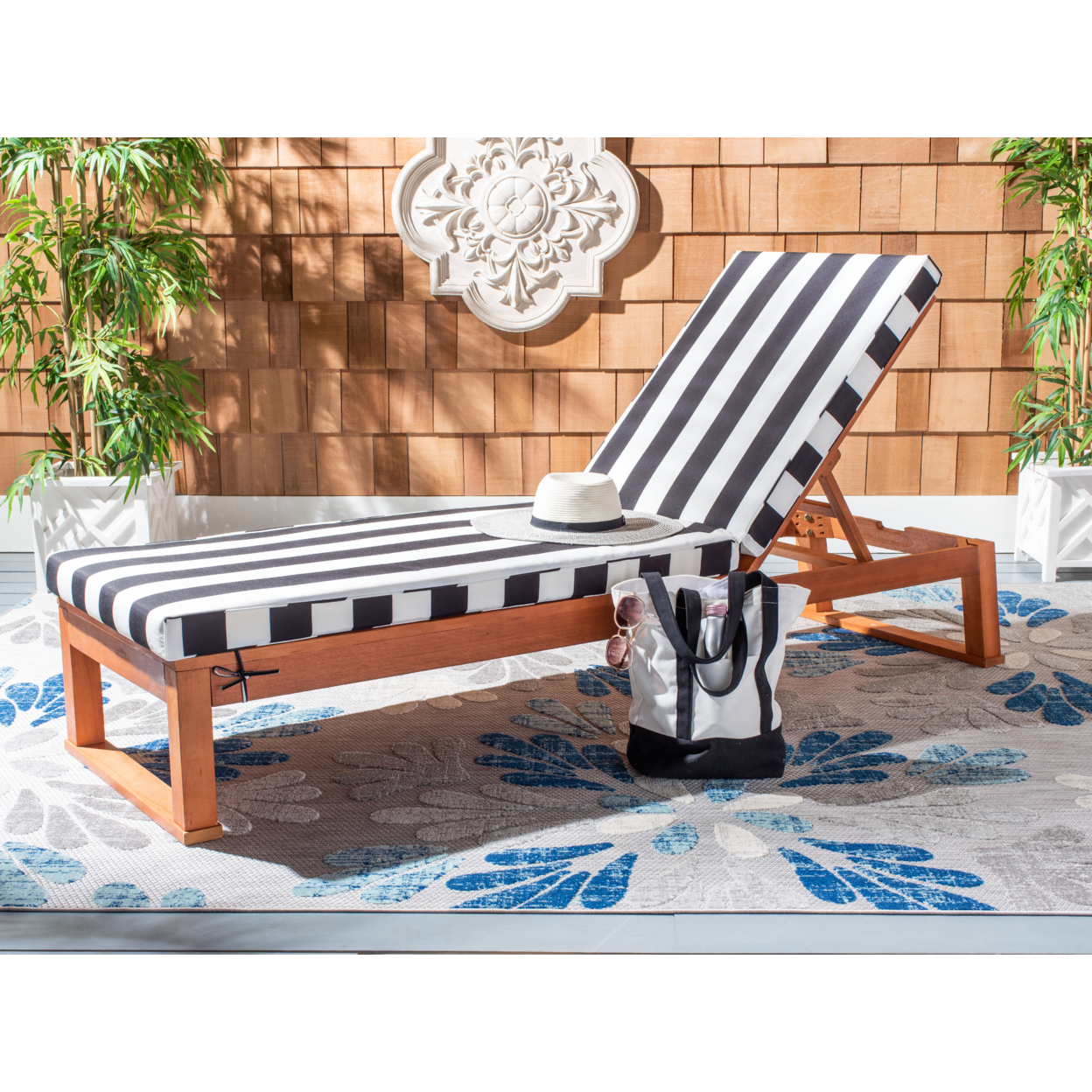 SAFAVIEH Outdoor Collection Solano Chaise Sunlounger Natural/Black