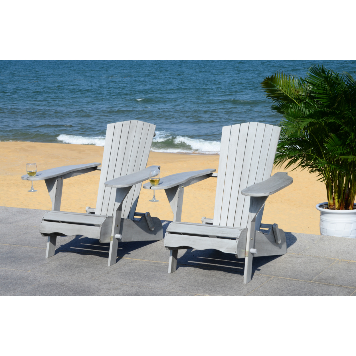 SAFAVIEH Outdoor Collection Breetel Set Of 2 Adirondack Chairs Grey Wash