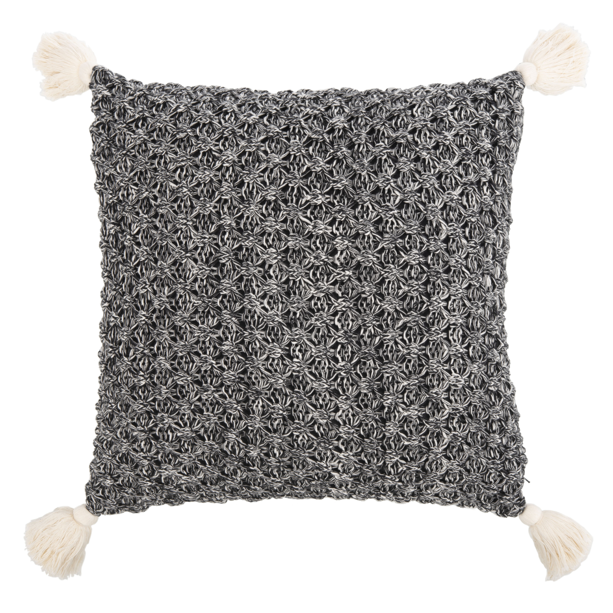 SAFAVIEH Pennie Knit Tassel Pillow Black / Natural