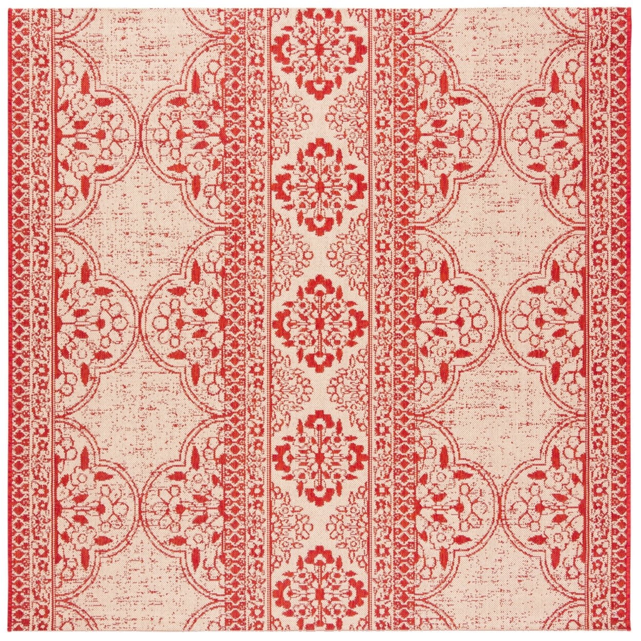 SAFAVIEH Indoor Outdoor BHS174Q Beach House Red / Creme Rug - 4' Square