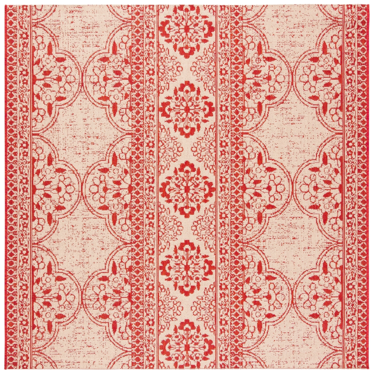SAFAVIEH Indoor Outdoor BHS174Q Beach House Red / Creme Rug - 6' 7 Square