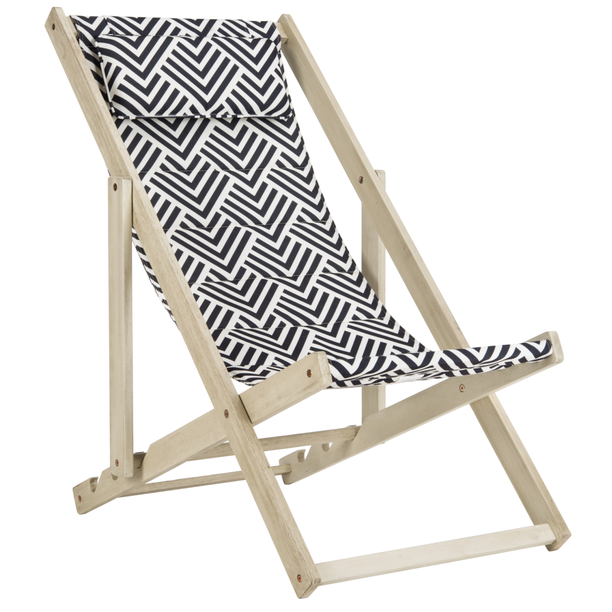 SAFAVIEH Outdoor Collection Rive Foldable Sling Chair White Wash/Navy