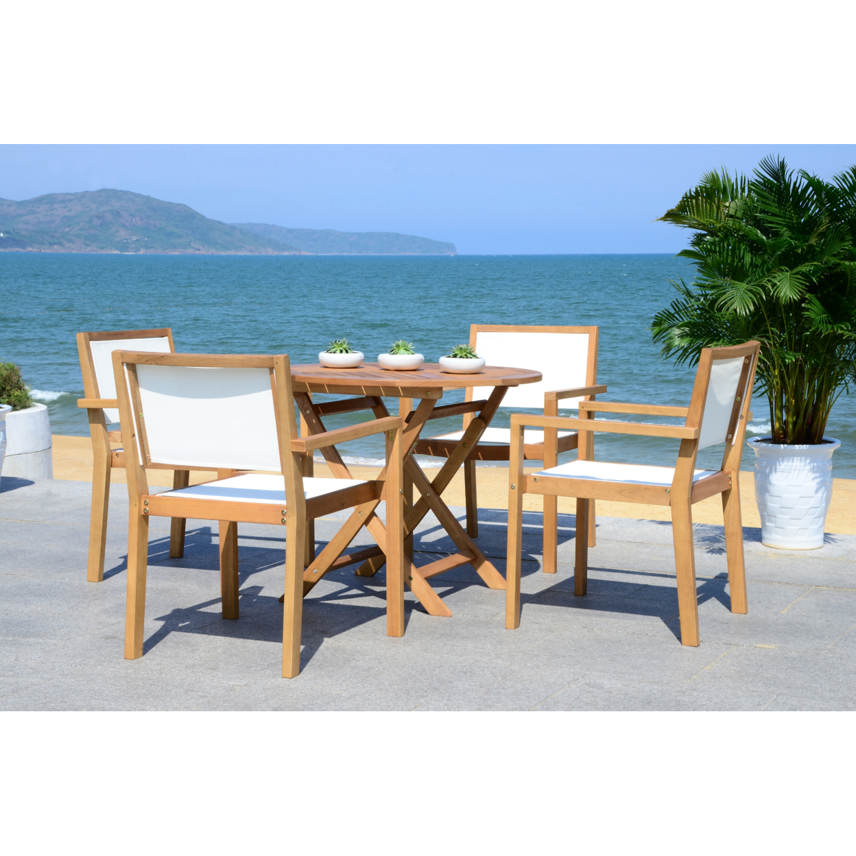 SAFAVIEH Outdoor Collection Chante Round Table 5-Piece Dining Set Natural