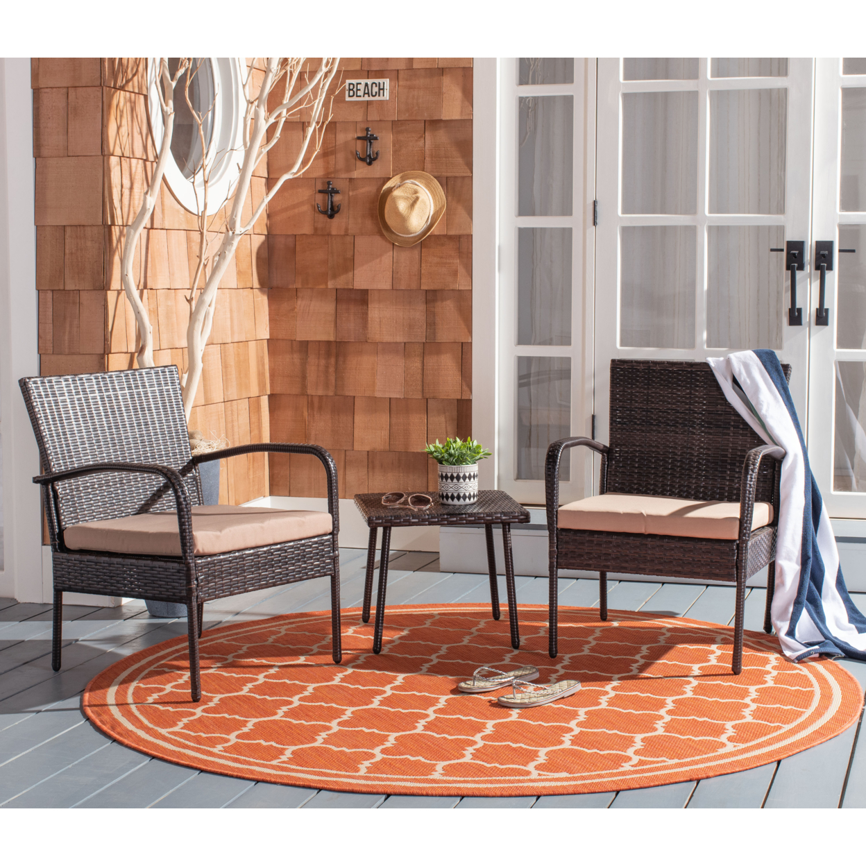 SAFAVIEH Outdoor Collection Moore 3-Piece Lounge Set Natural/Beige