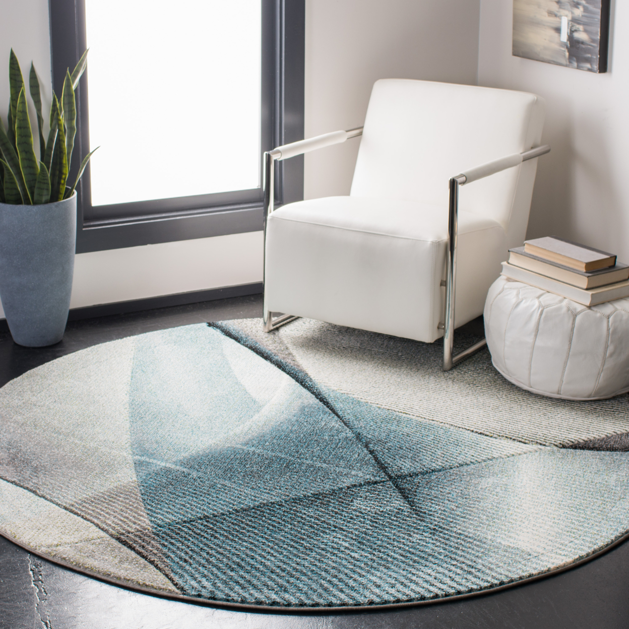 SAFAVIEH Hollywood Collection HLW715D Grey / Teal Rug - 5'-3 X 5'-3 Round