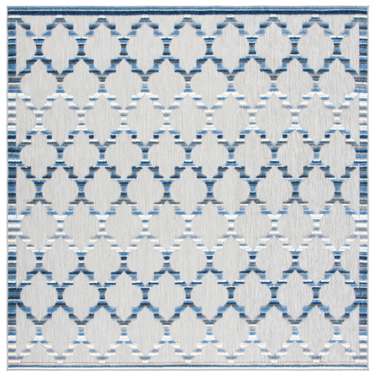 SAFAVIEH Outdoor CBN333G Cabana Collection Grey / Blue Rug - 6' 7 Square