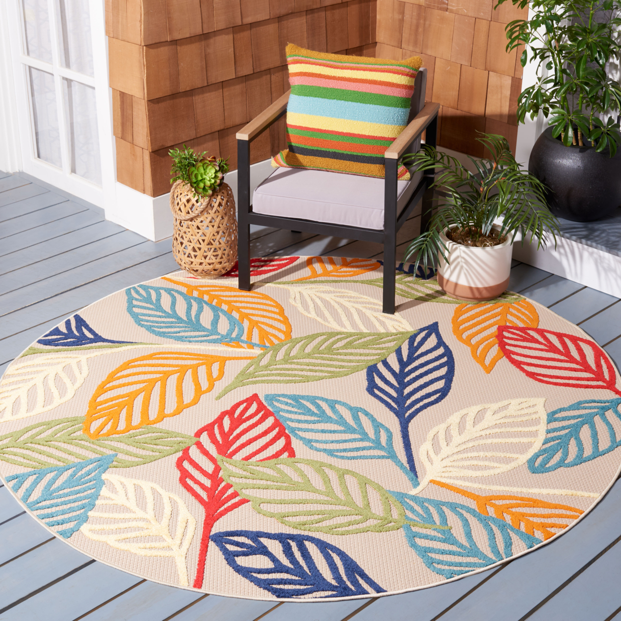 SAFAVIEH Outdoor CBN399A Cabana Collection Ivory / Green Rug - 5' 3 X 7' 7