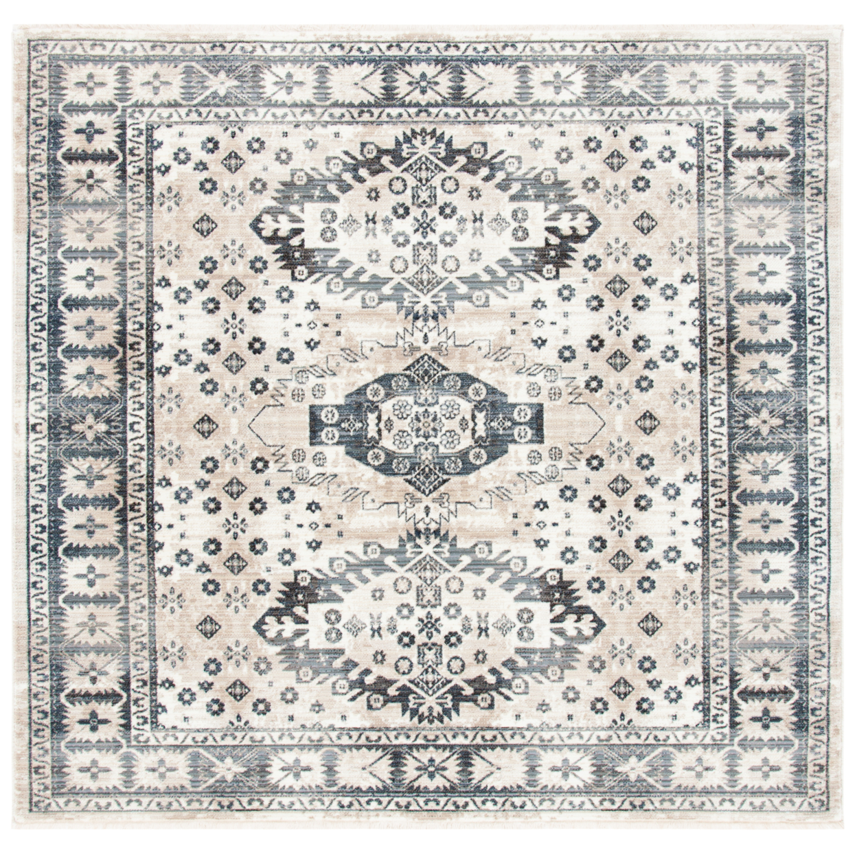 SAFAVIEH Herat Collection HRT356A Ivory / Grey Rug - 6-7 X 6-7 Square