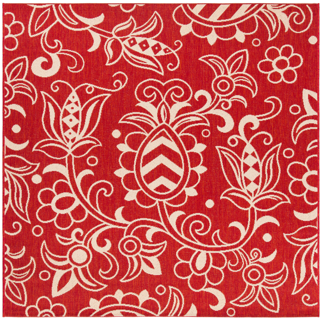 SAFAVIEH Indoor Outdoor BHS246Q Beach House Red / Beige Rug - 6-7 X 6-7 Square