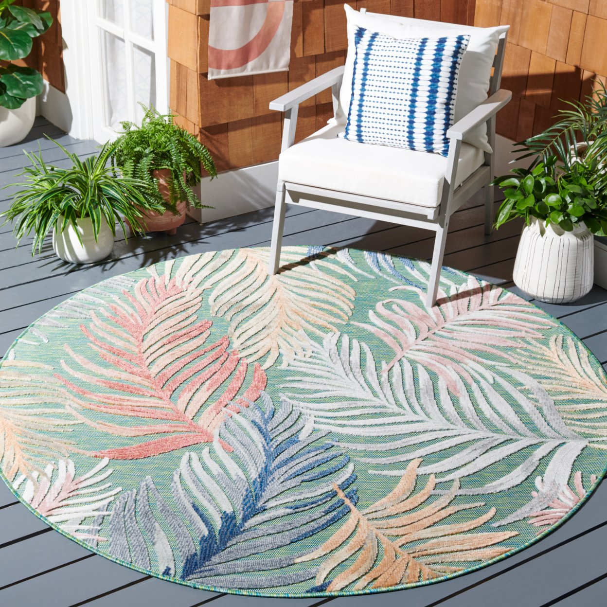SAFAVIEH Outdoor CBN445Y Cabana Collection Green / Rust Rug - 6' 5 X 6' 5 Square