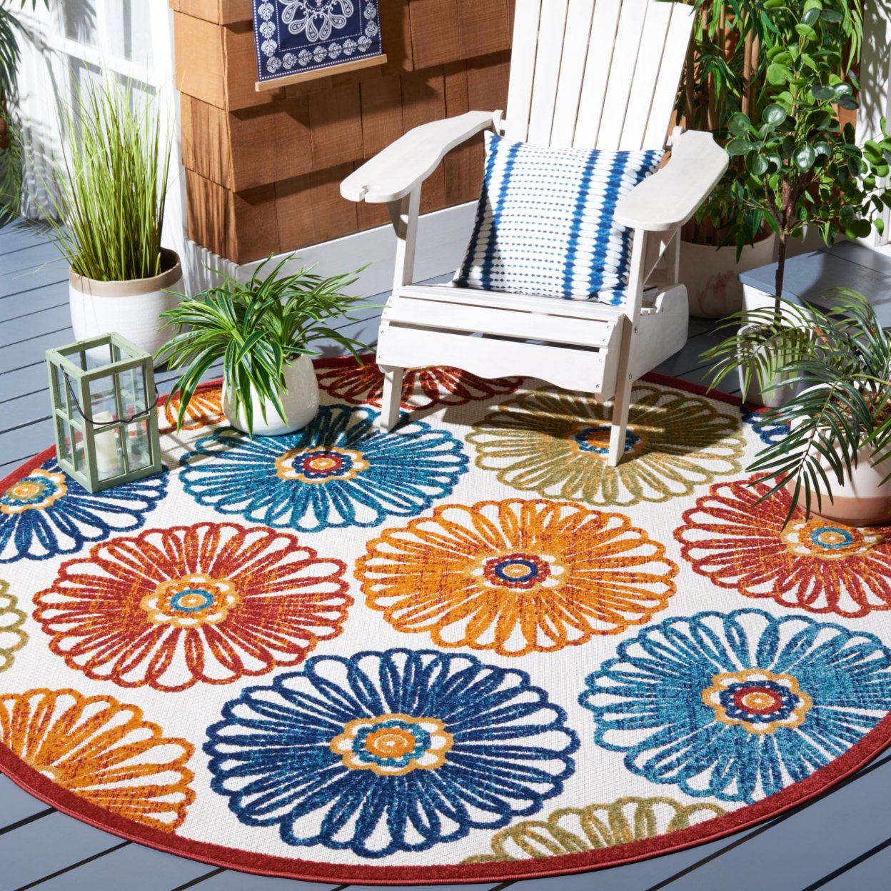 SAFAVIEH Outdoor CBN801A Cabana Collection Creme / Red Rug - 2' X 12'