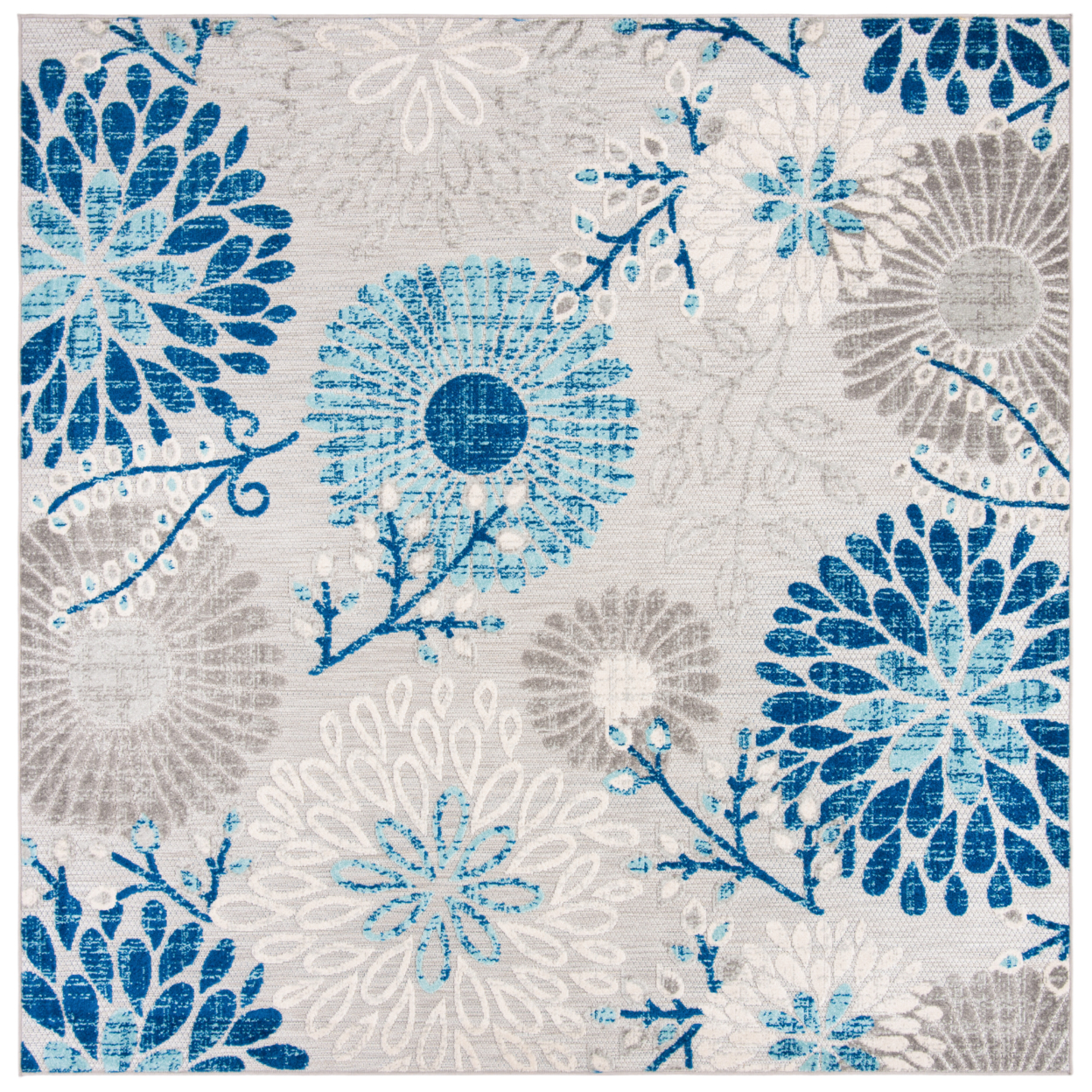 SAFAVIEH Outdoor CBN832F Cabana Collection Grey / Blue Rug - 5' 3 Square