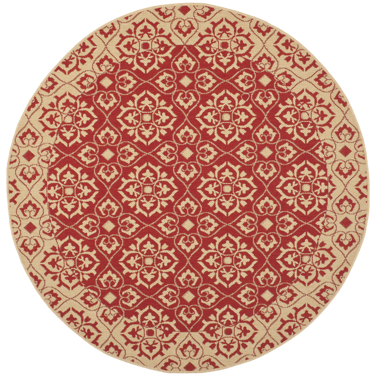 SAFAVIEH Outdoor CY6550-28 Courtyard Collection Red / Creme Rug - 5'-3 X 5'-3 Round