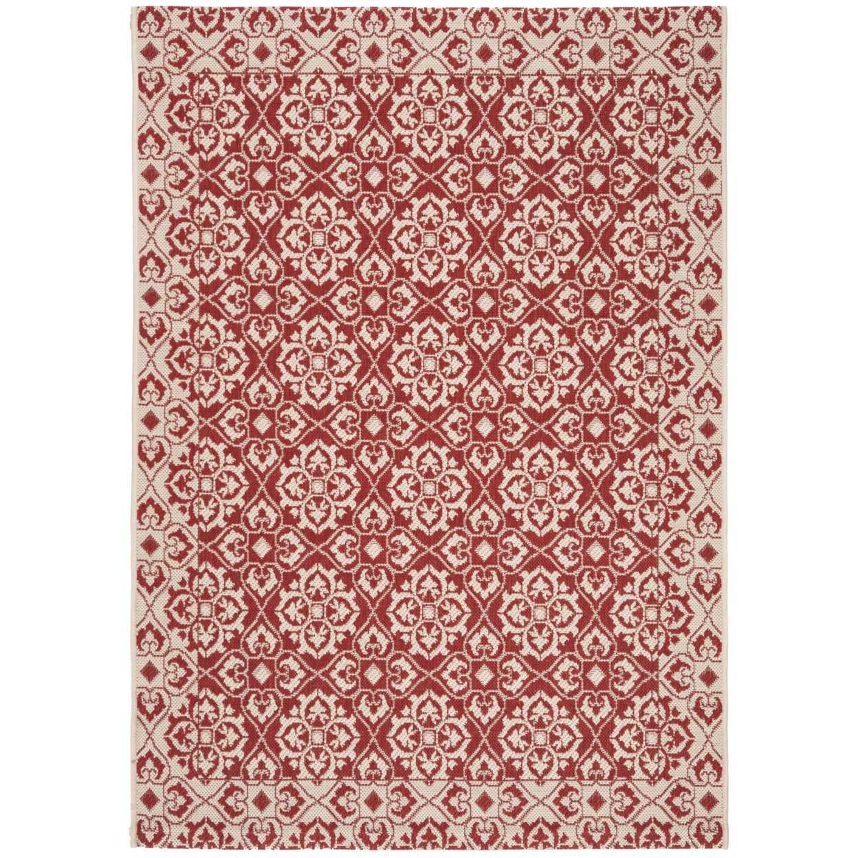 SAFAVIEH Outdoor CY6550-28 Courtyard Collection Red / Creme Rug - 4' X 5'-7