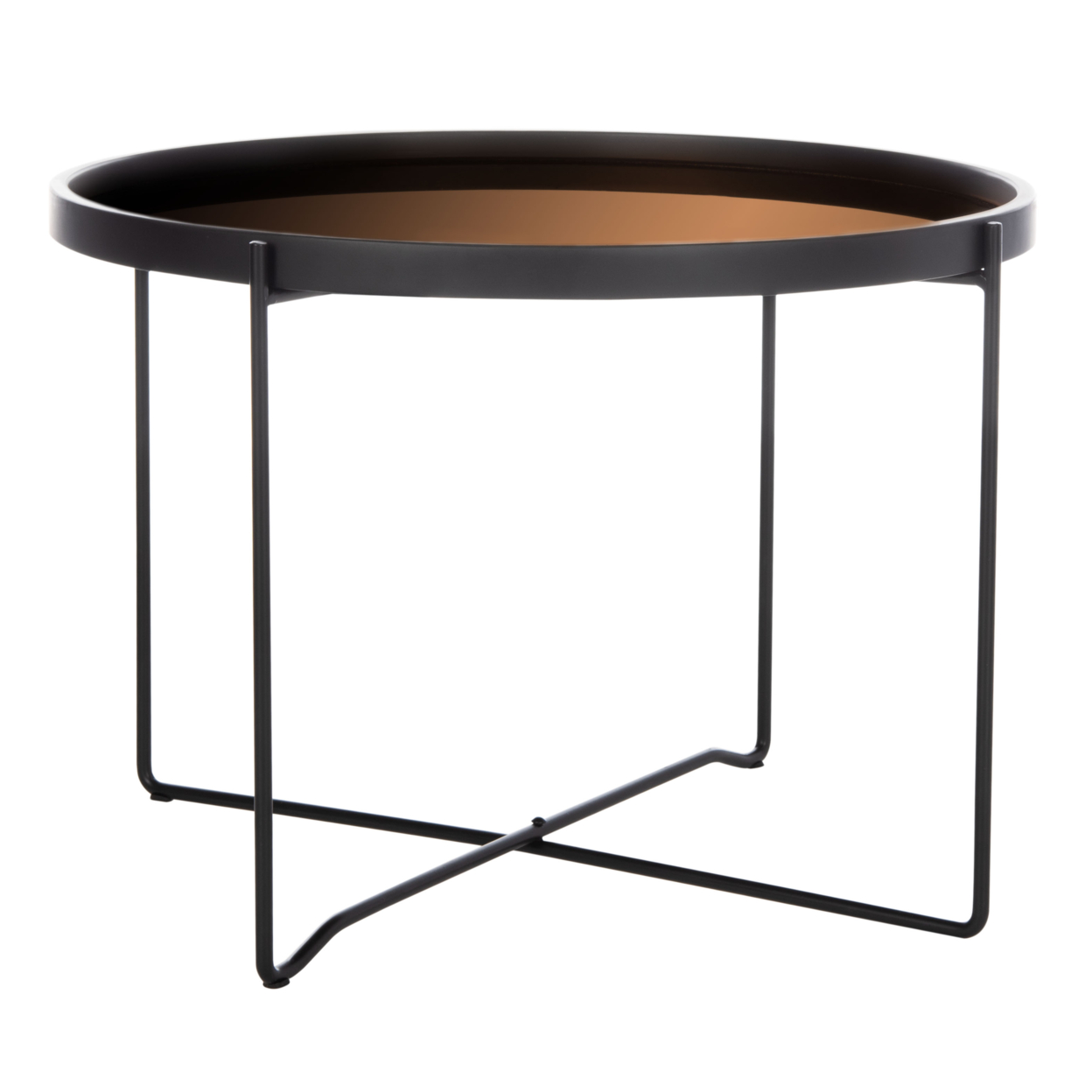 SAFAVIEH Ruby Medium Round Tray Top Accent Table Rose Gold / Black