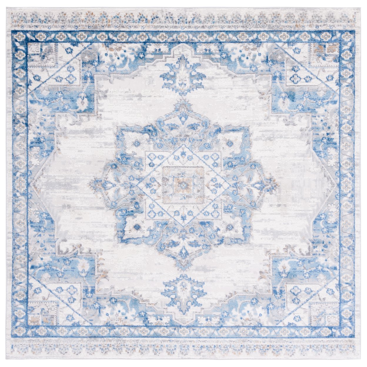 SAFAVIEH Shivan Collection SHV138M Ivory / Blue Rug - 6' 7 Square