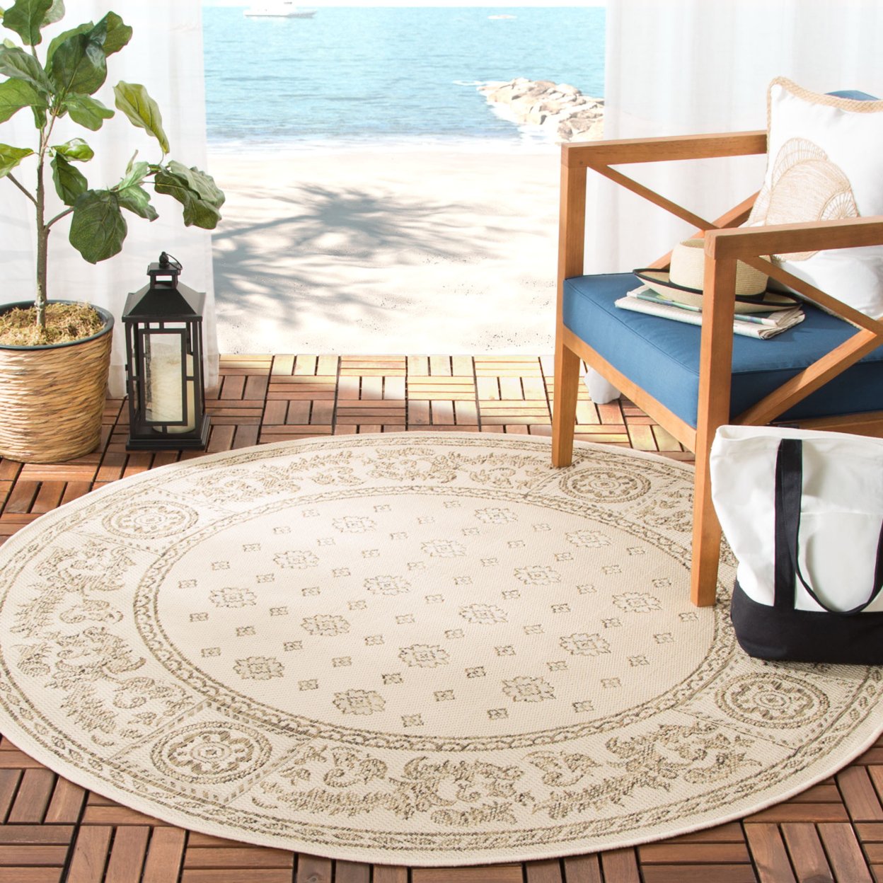 SAFAVIEH Outdoor CY1356-3001 Courtyard Natural / Brown Rug - 4' X 5' 7