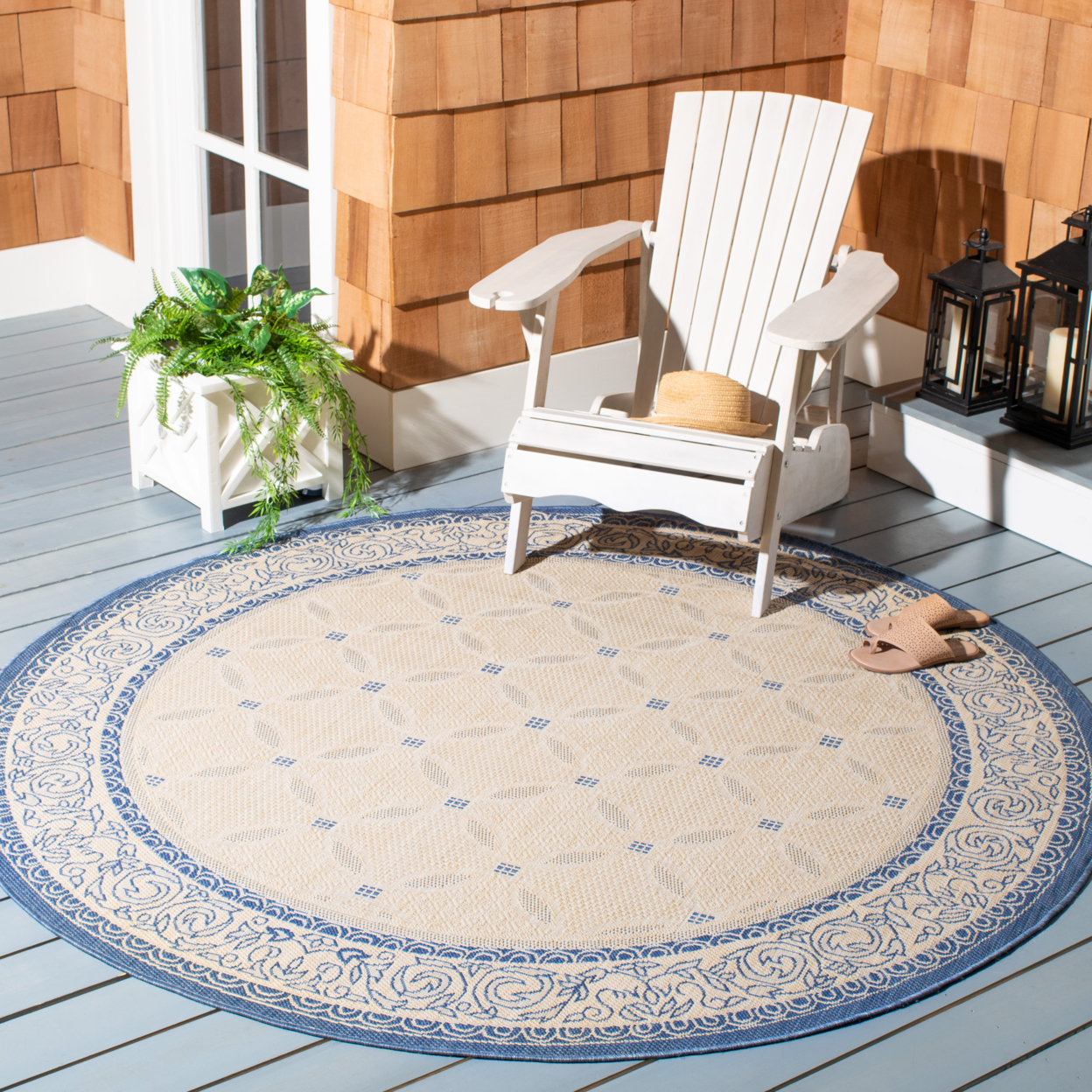 SAFAVIEH Outdoor CY1502-3101 Courtyard Natural / Blue Rug - 7' 10 Square