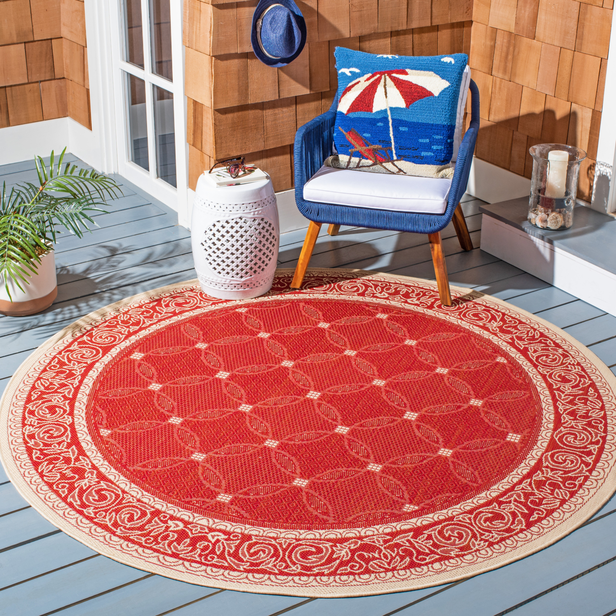 SAFAVIEH Outdoor CY1502-3707 Courtyard Red / Natural Rug - 7' 10 Square
