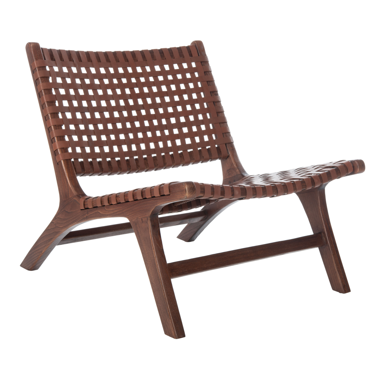 SAFAVIEH Luna Leather Woven Accent Chair Cognac /Brown
