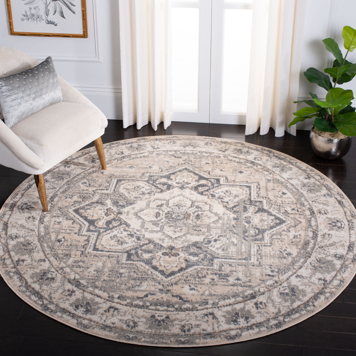 SAFAVIEH Pyramid Collection PYR268A Ivory / Grey Rug - 6-7 X 6-7 Square