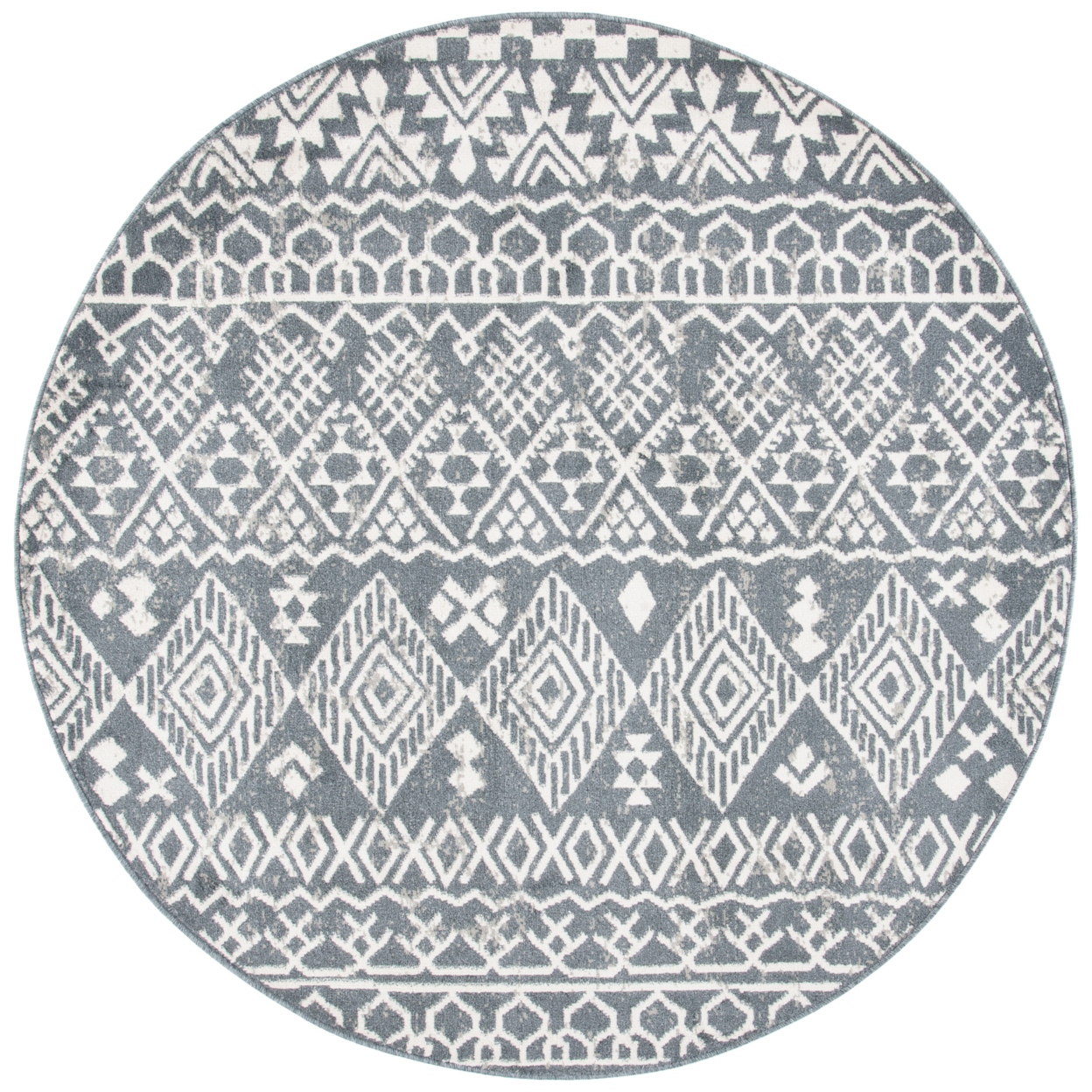 SAFAVIEH Pyramid Collection PYR205A Ivory / Charcoal Rug - 6-7 X 6-7 Round