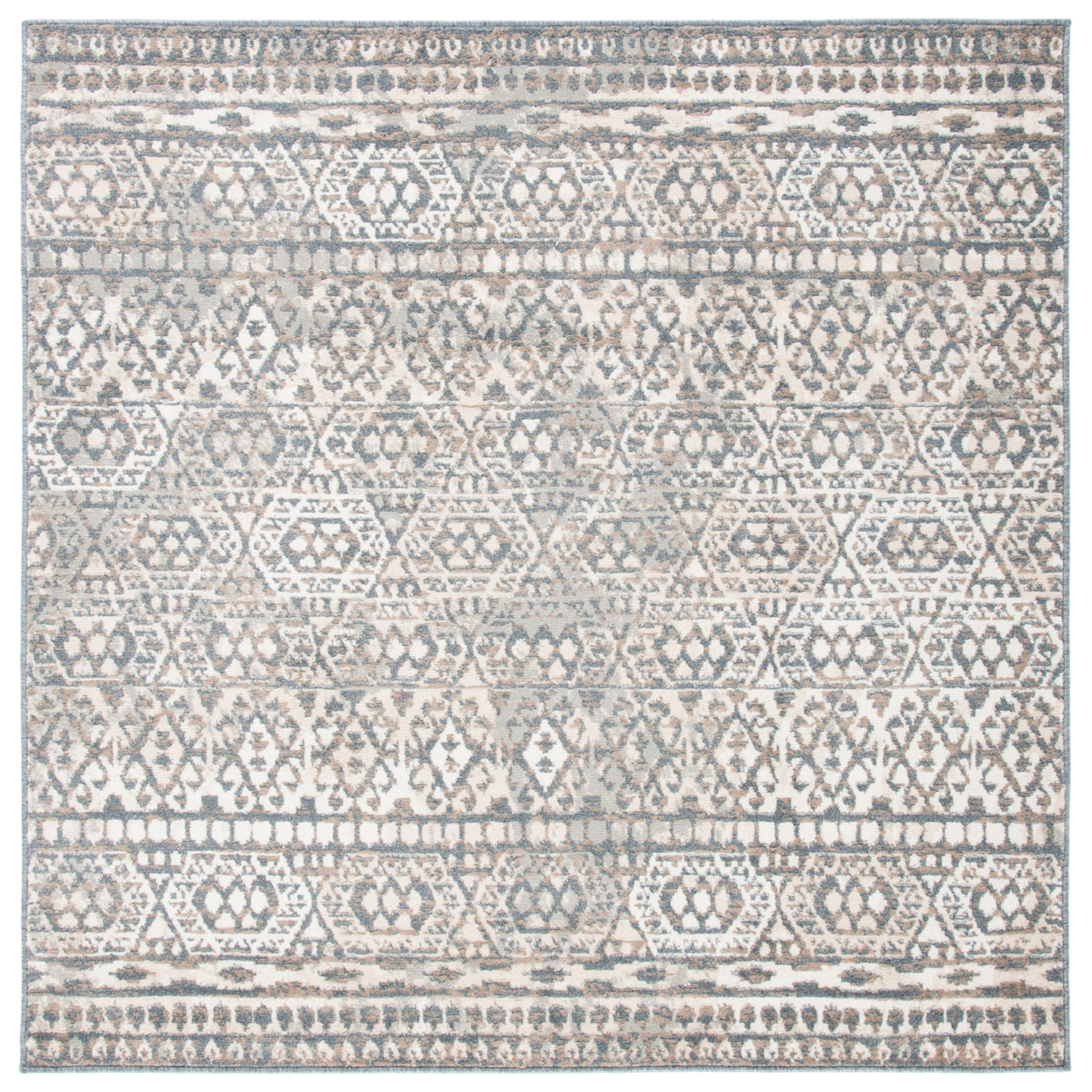 SAFAVIEH Pyramid Collection PYR260A Ivory / Charcoal Rug - 6-7 X 6-7 Square