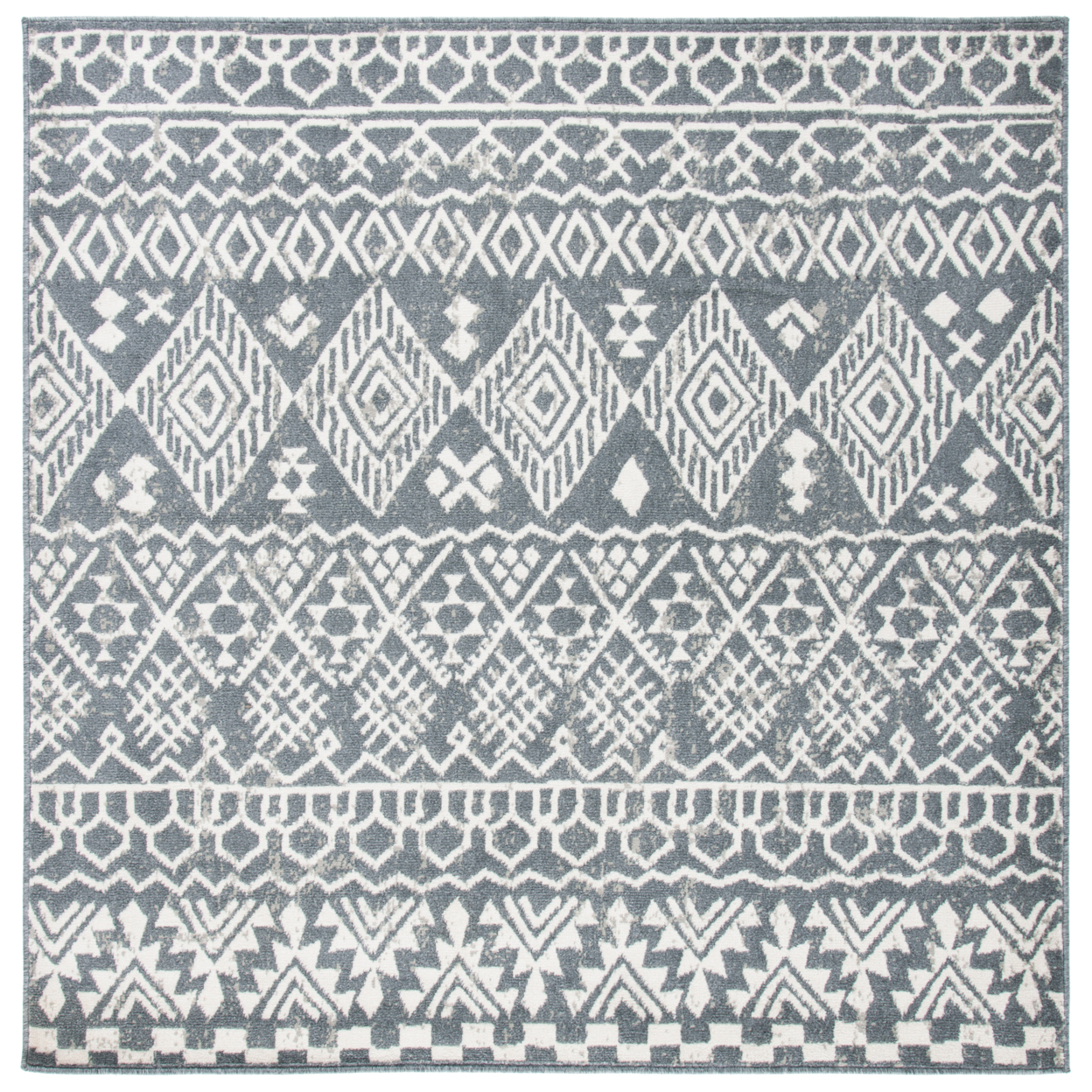 SAFAVIEH Pyramid Collection PYR205A Ivory / Charcoal Rug - 6-7 X 6-7 Square