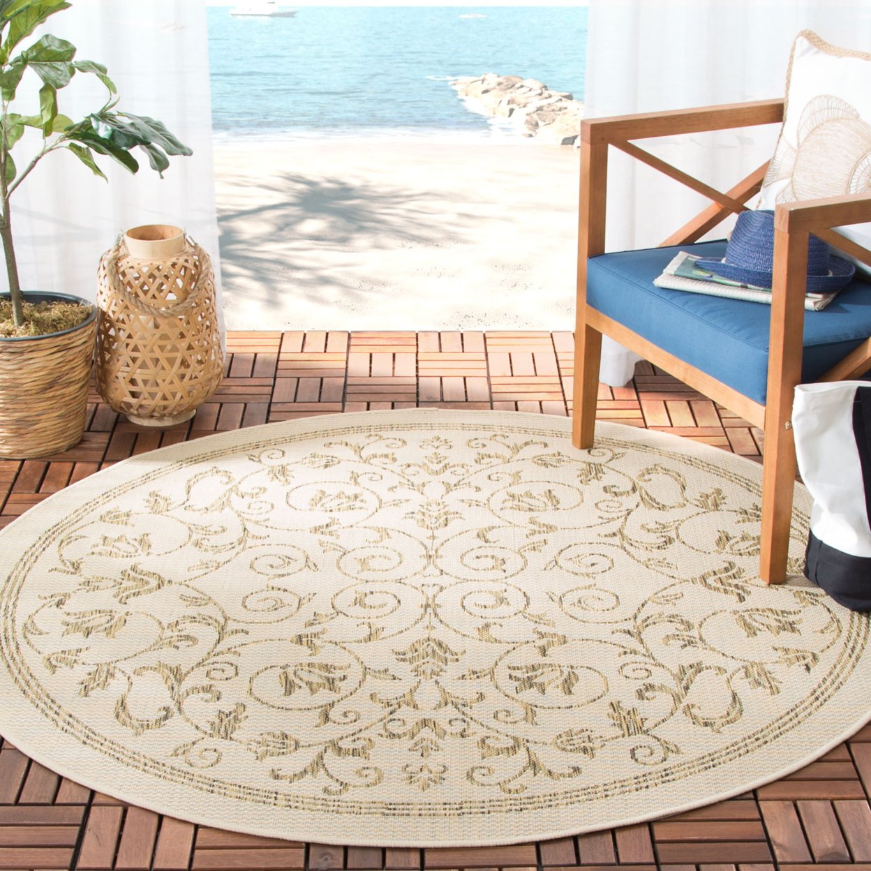 SAFAVIEH Outdoor CY2098-3001 Courtyard Natural / Brown Rug - 4' X 5' 7