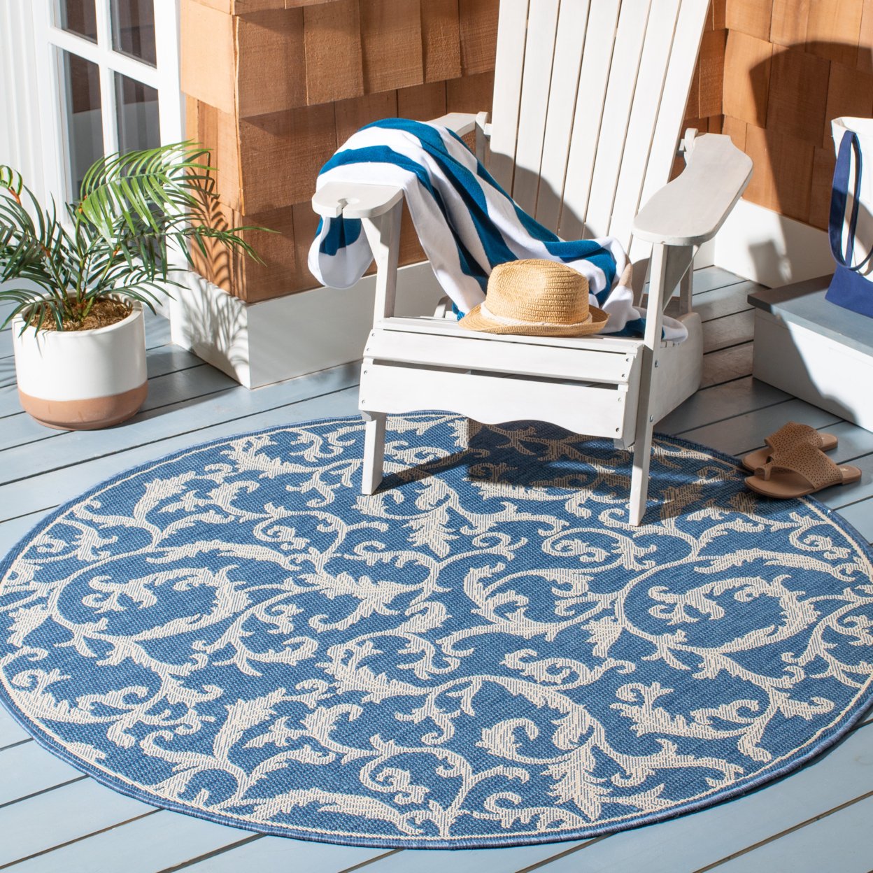SAFAVIEH Outdoor CY2653-3103 Courtyard Blue / Natural Rug - 6' 7 Square