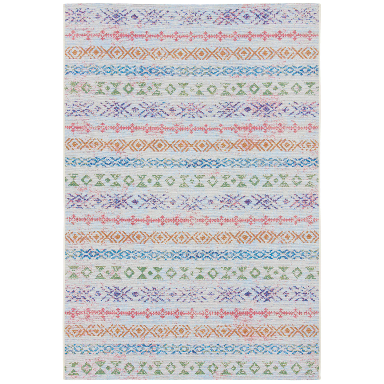 SAFAVIEH Outdoor SMR429A Summer Collection Ivory / Blue Rug - 5-3 X 7-6