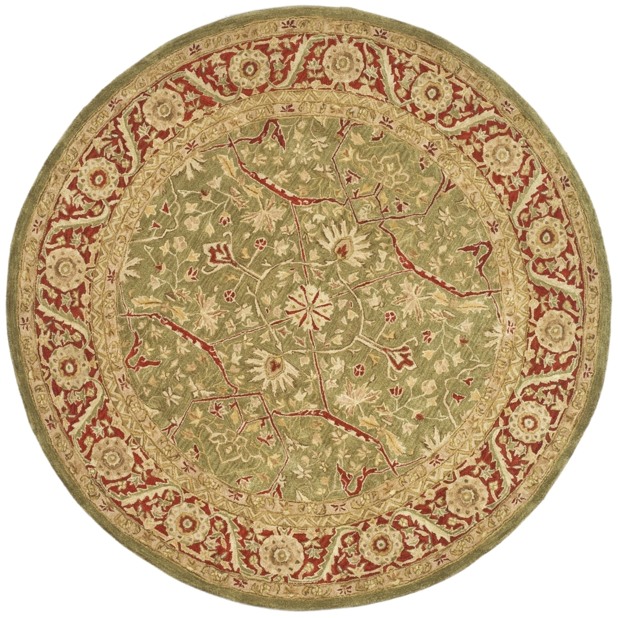 SAFAVIEH Anatolia AN523A Handmade Green / Red Rug - 8' Round