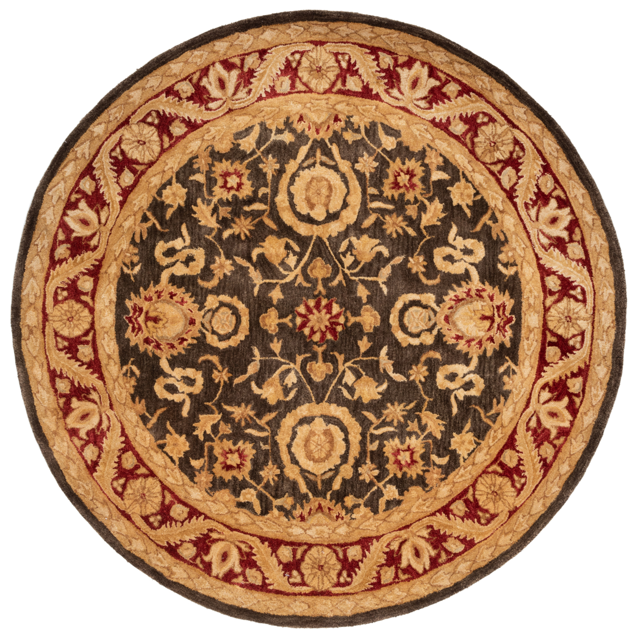 SAFAVIEH Anatolia AN548B Handmade Charcoal / Red Rug - 8' Round