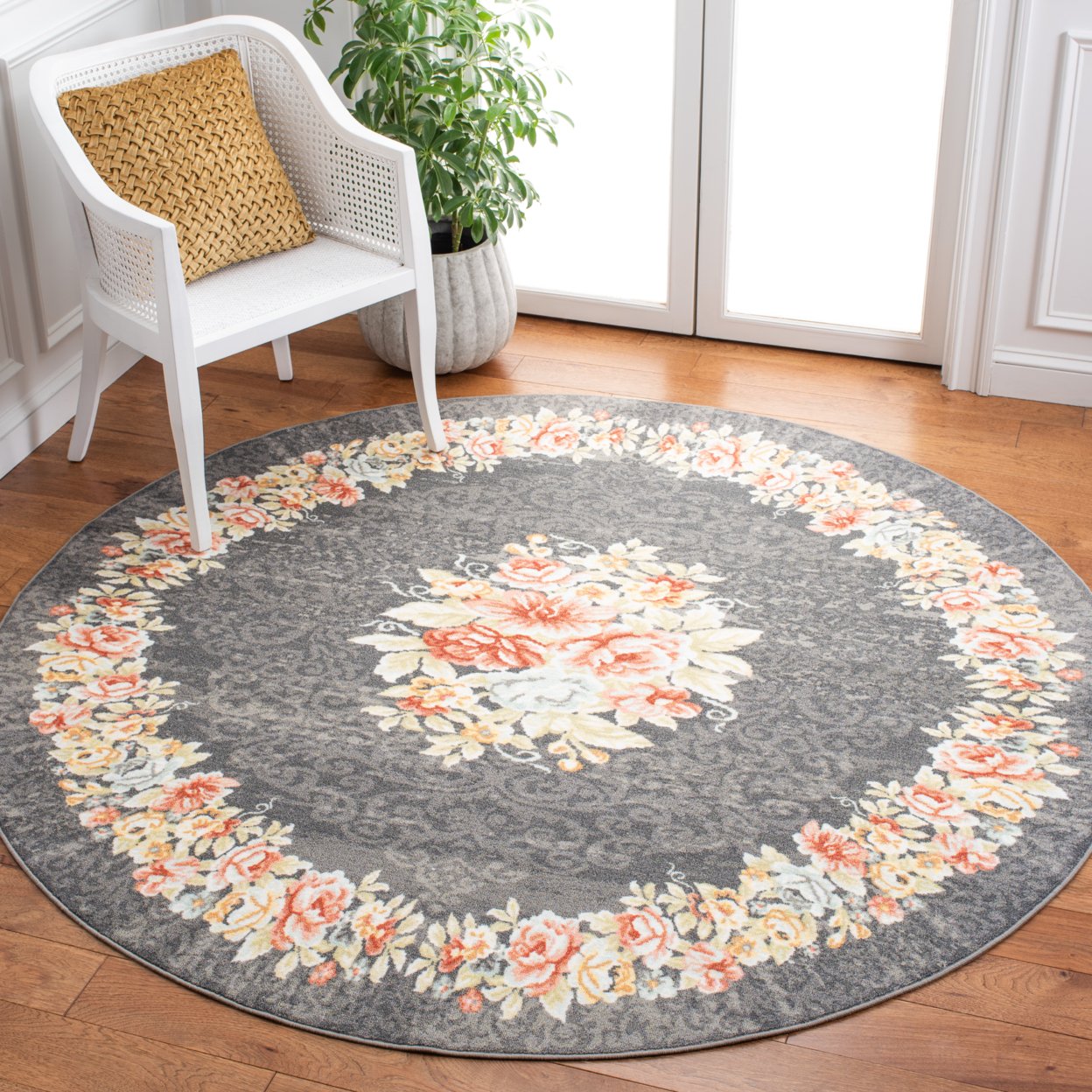 SAFAVIEH Journey Collection JNY125F Grey / Pink Rug - 6-7 X 6-7 Square