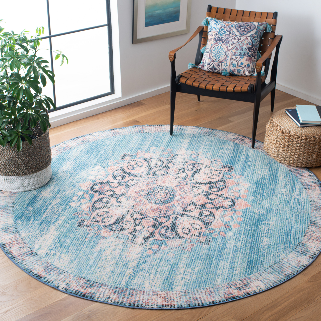 SAFAVIEH Journey Collection JNY152M Turquoise / Pink Rug - 2-4 X 9